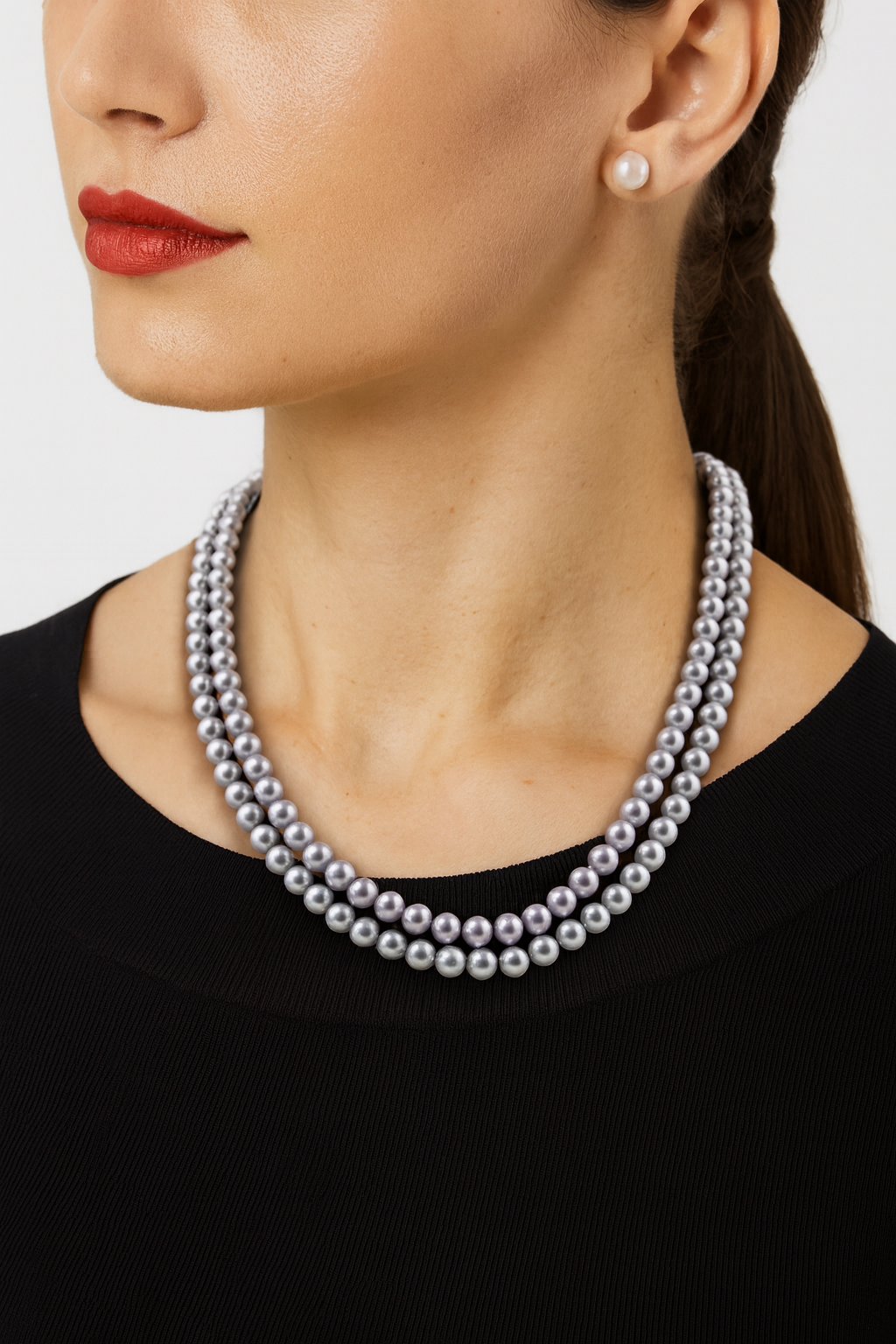 Double Layer Round Pearl Necklace with Tops
