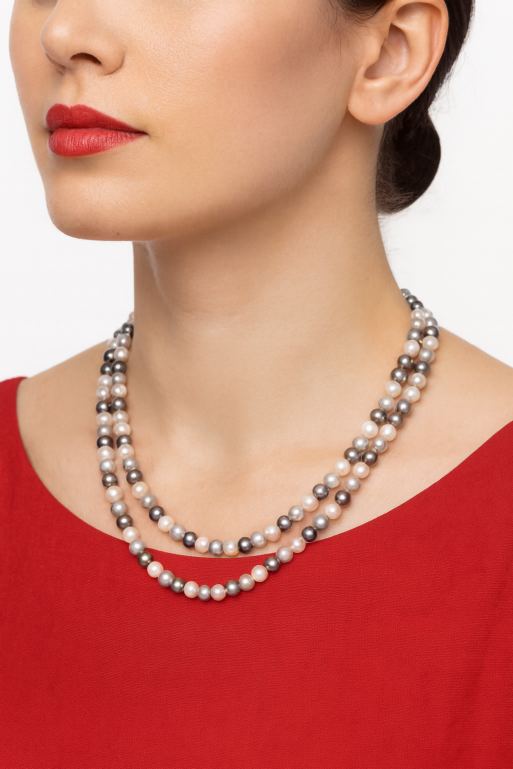 White Grey and Dark Grey Pearl Necklace with Tops