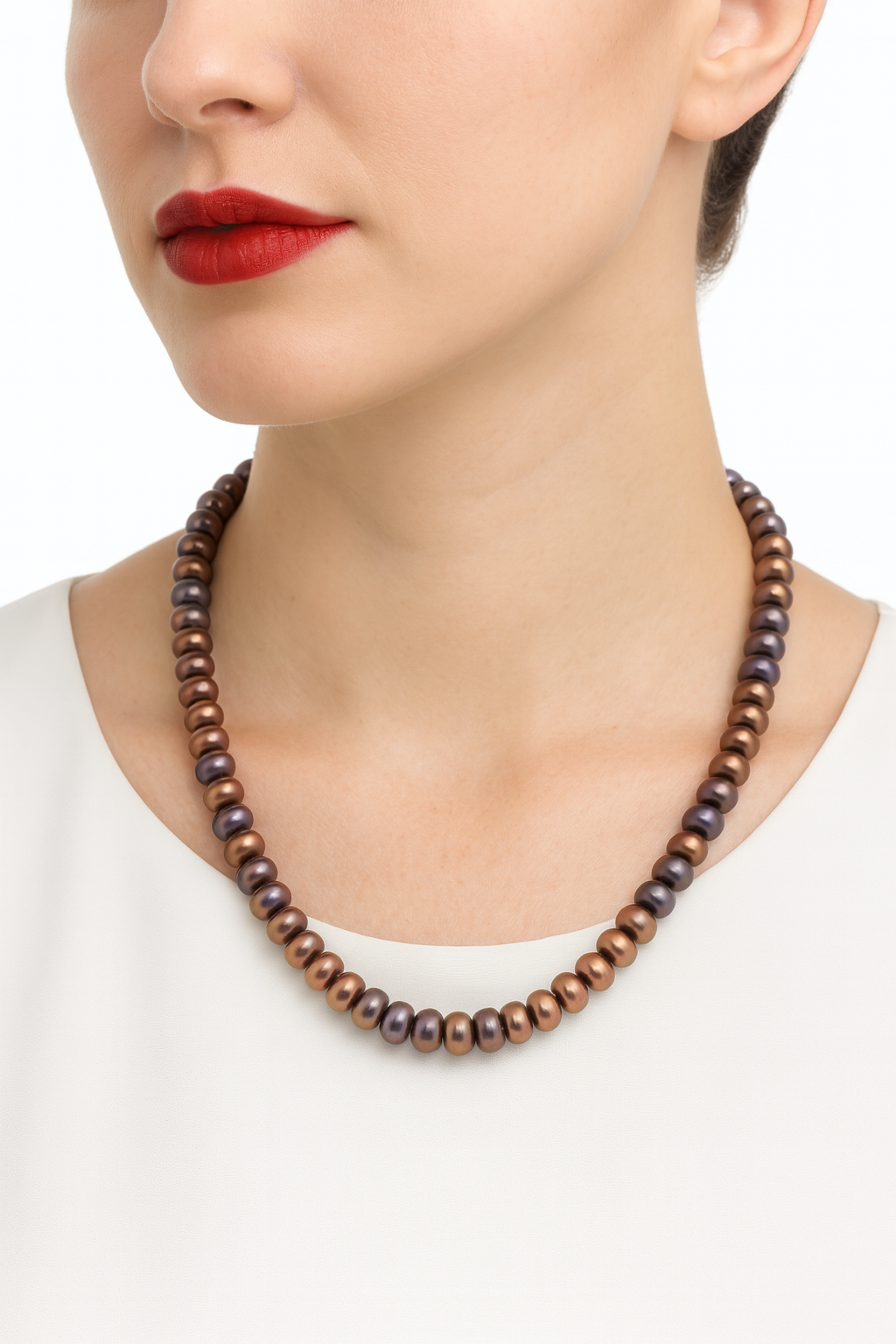Brown Button Pearl Necklace with Tops