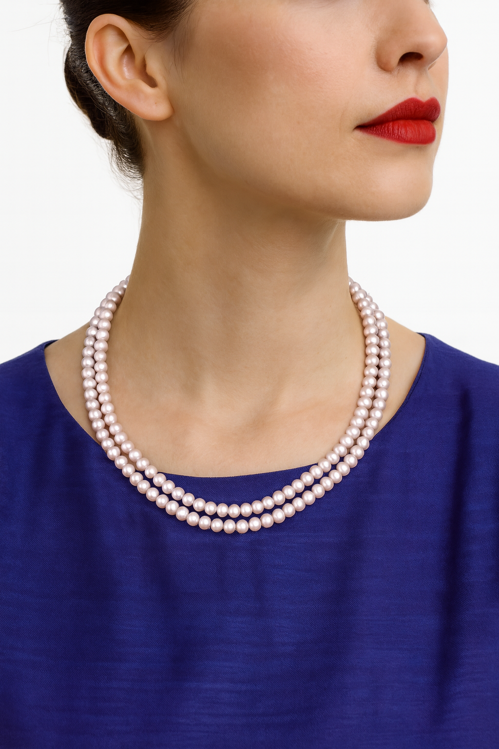 Double Layer Pink Round Pearl Necklace with Tops