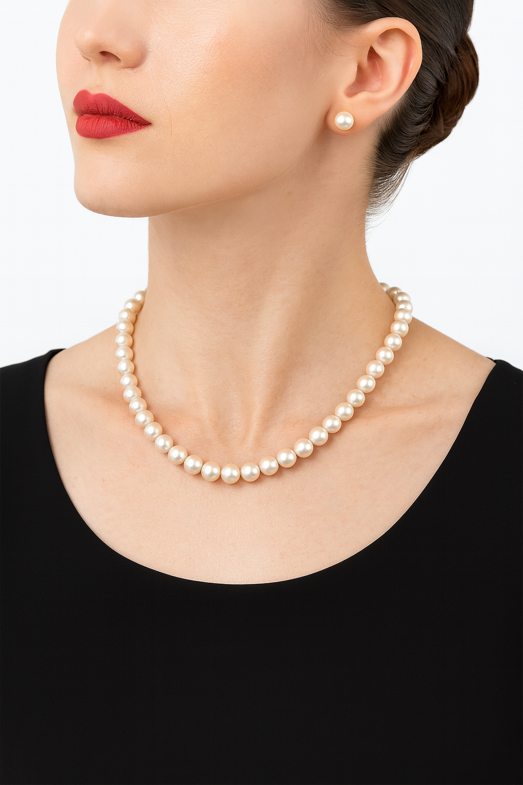 White Round pearl Necklace with Tops