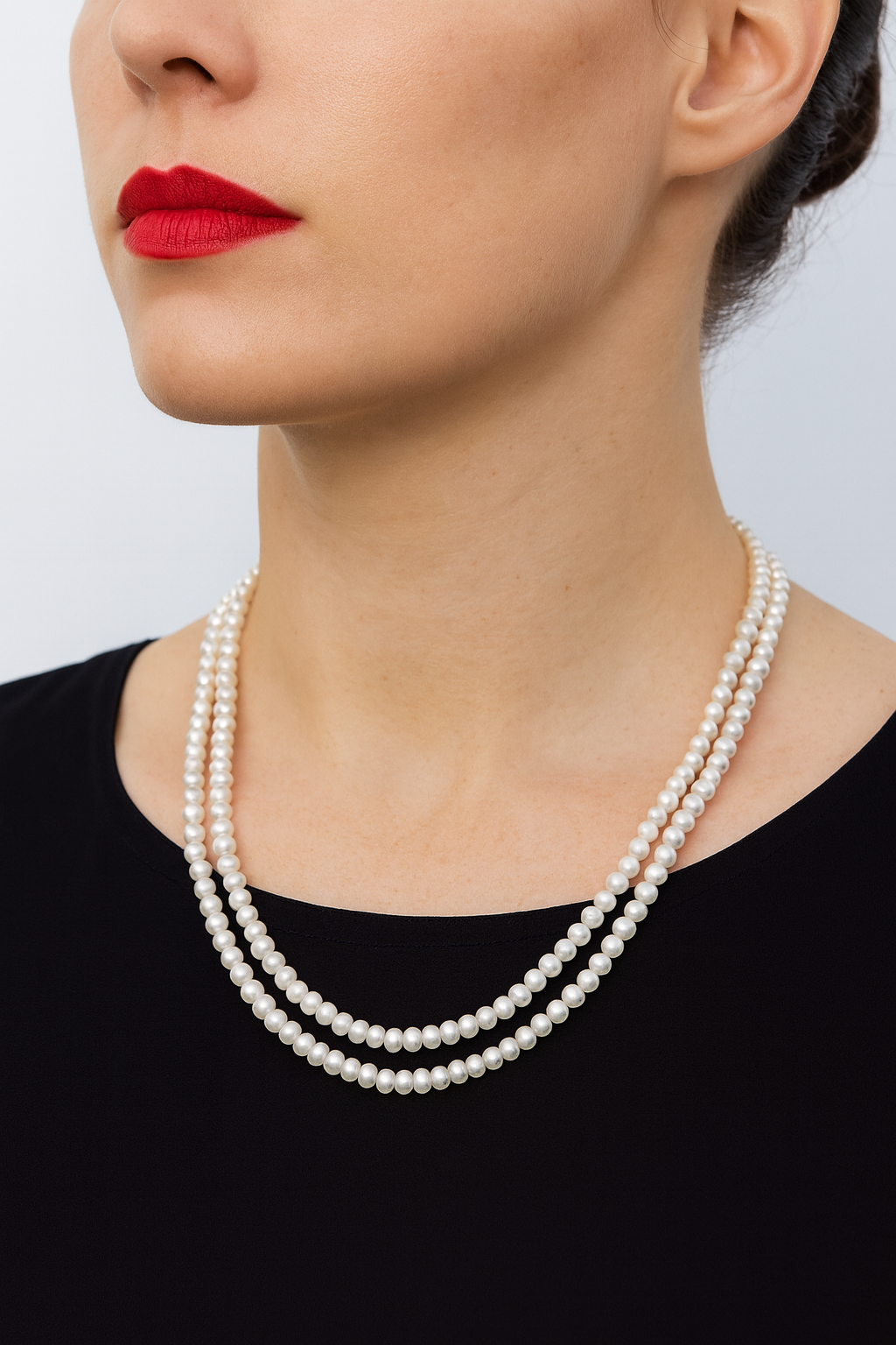 Double layer white color semi round pearl Necklace with Tops
