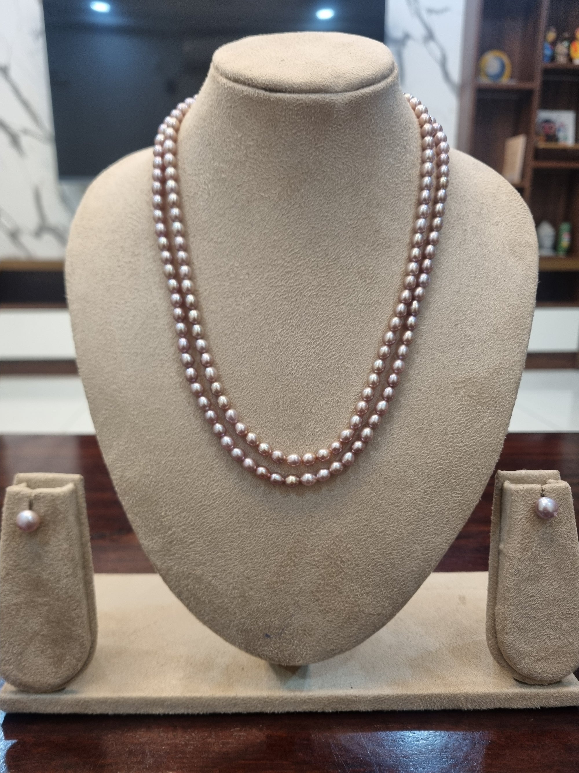 Double Layer 5 MM Freshwater pearl necklace in onion color
