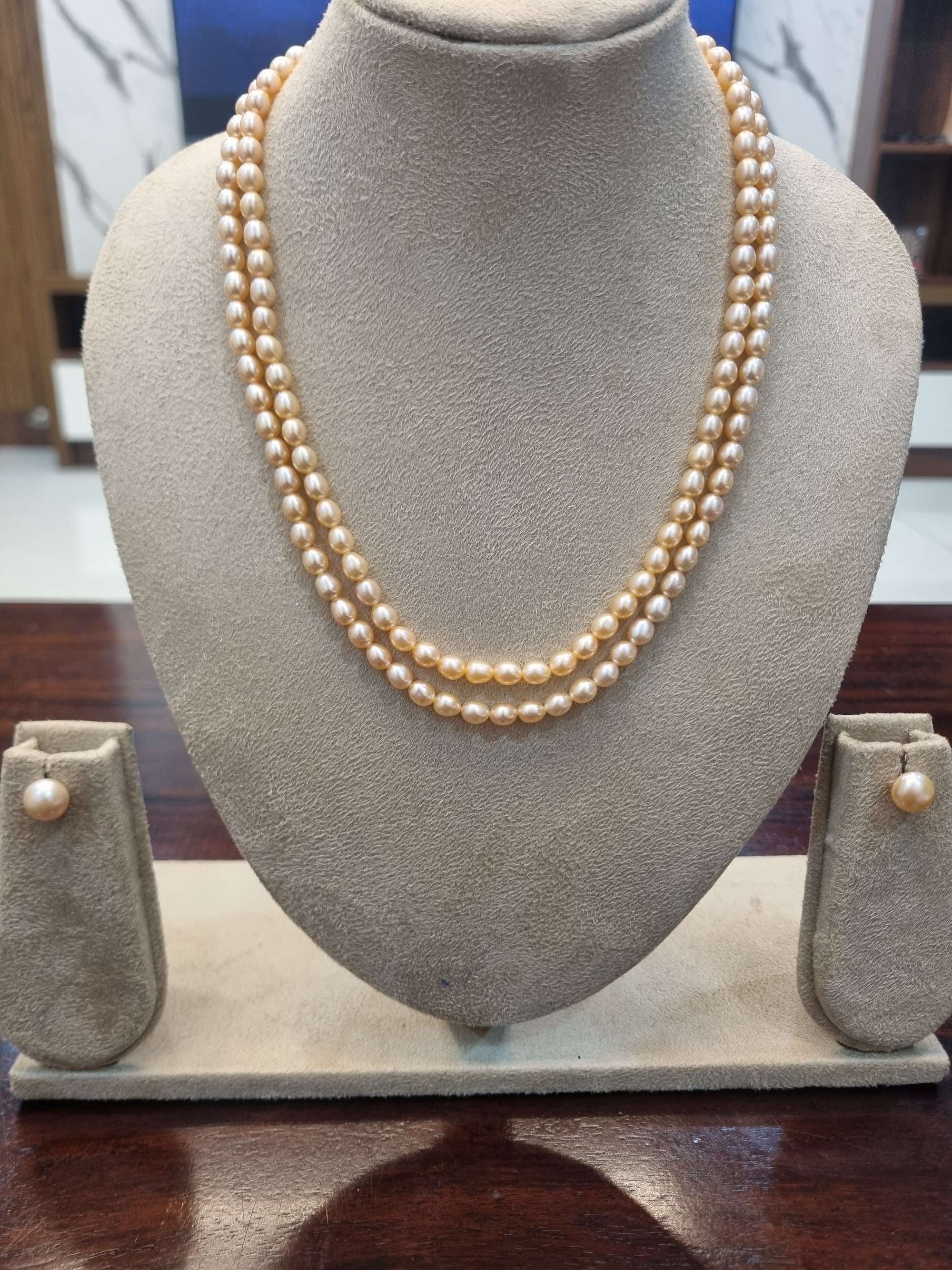 Double Layer 5 mm Peach Pearl necklace