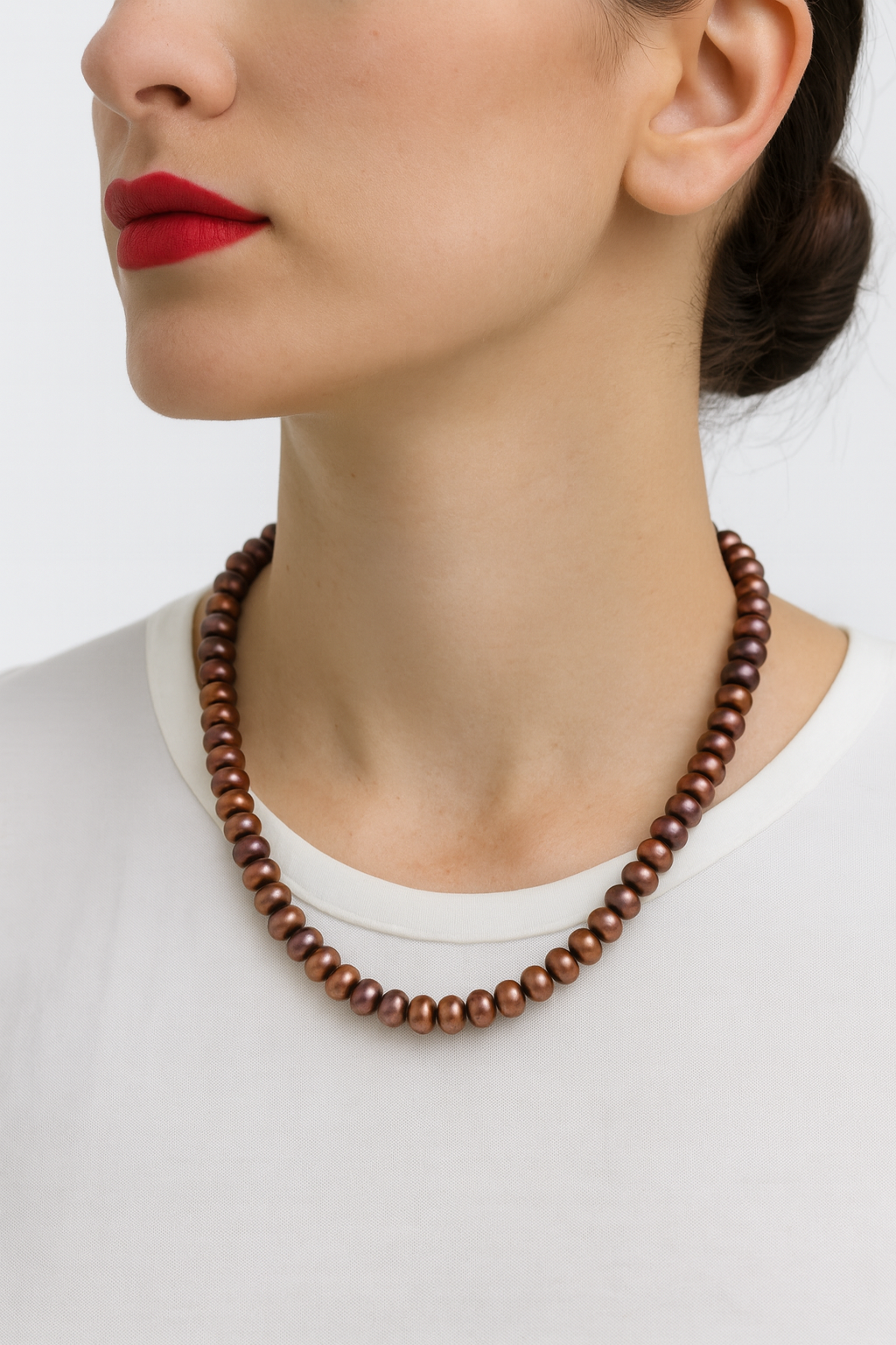 Brown Button Pearl Necklace with Tops