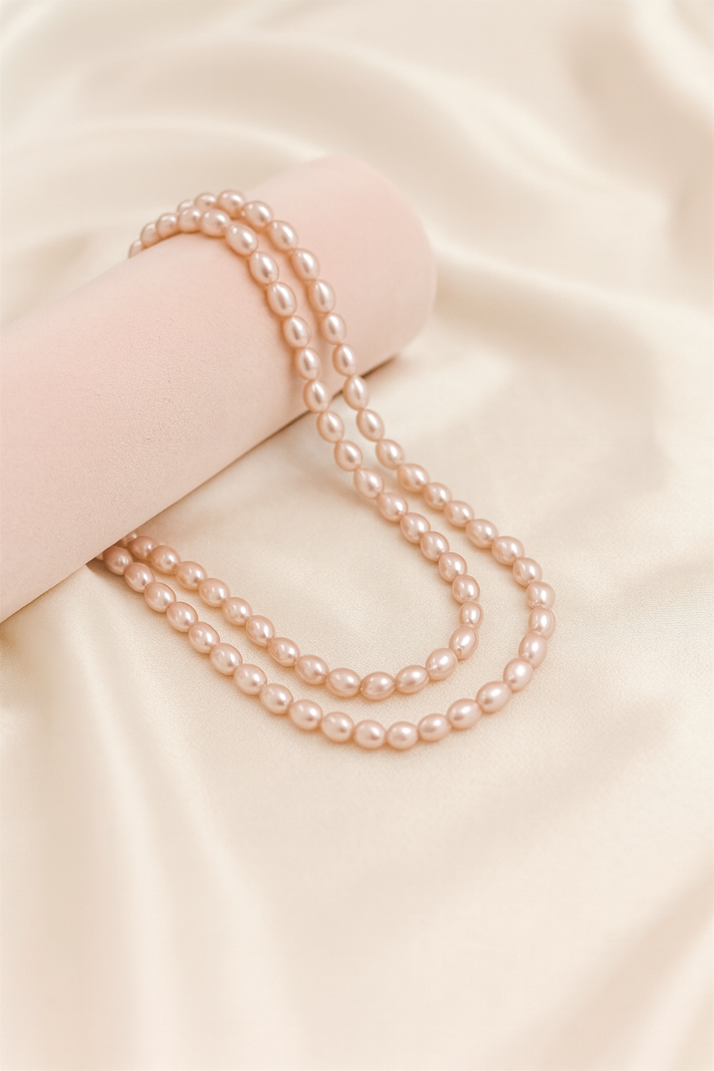 Fancy Pink, Double layer,oval Pearl Necklace with Tops
