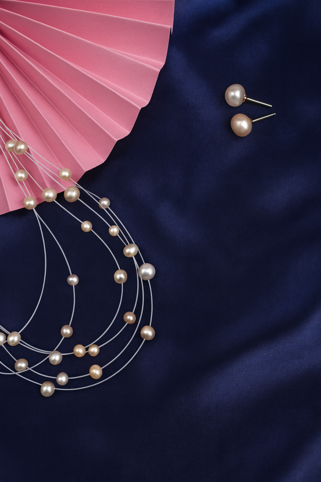 5  String Peach Pink Oval pearl Necklace with Tops