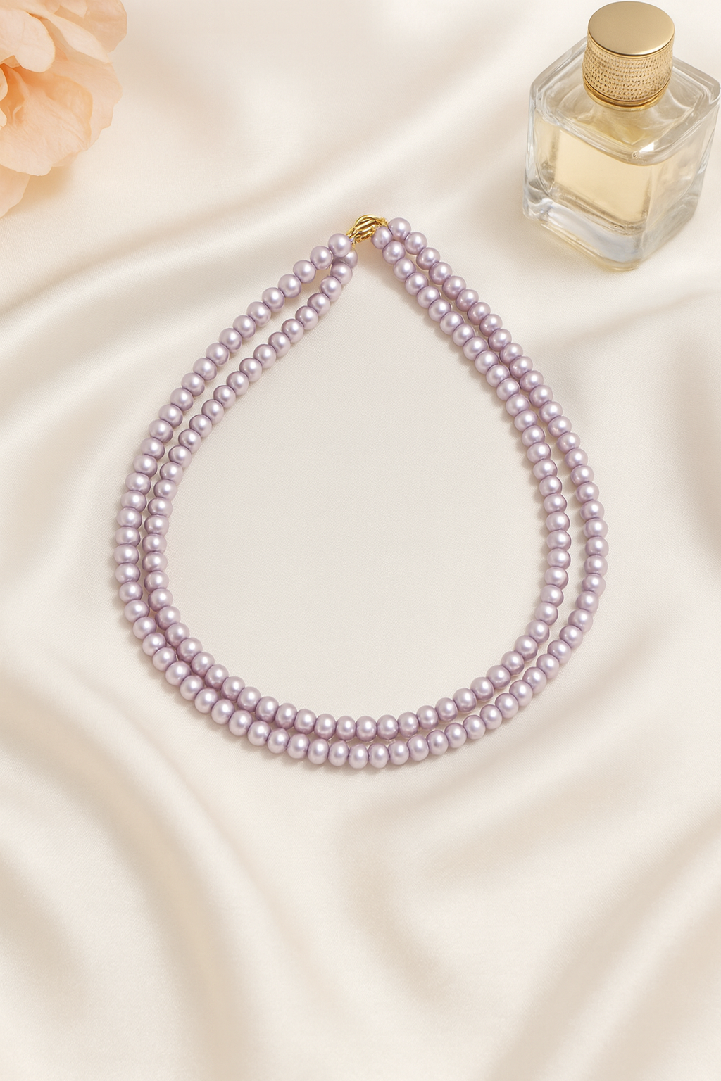Double Layer Pink Round Pearl Necklace with Tops