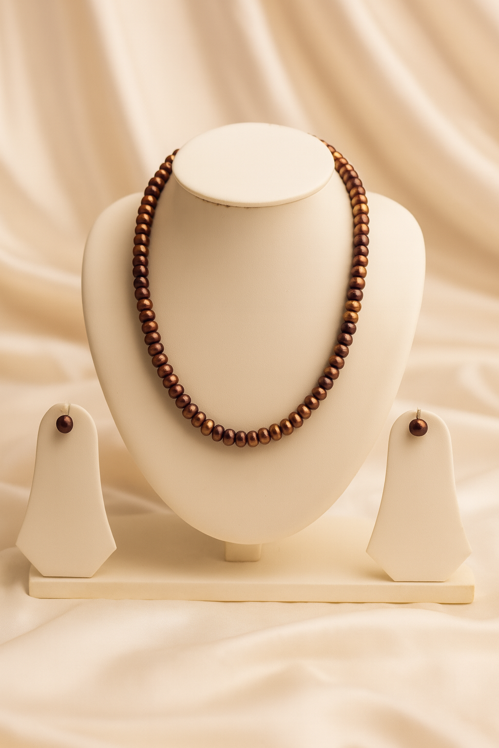 Brown Button Pearl Necklace with Tops