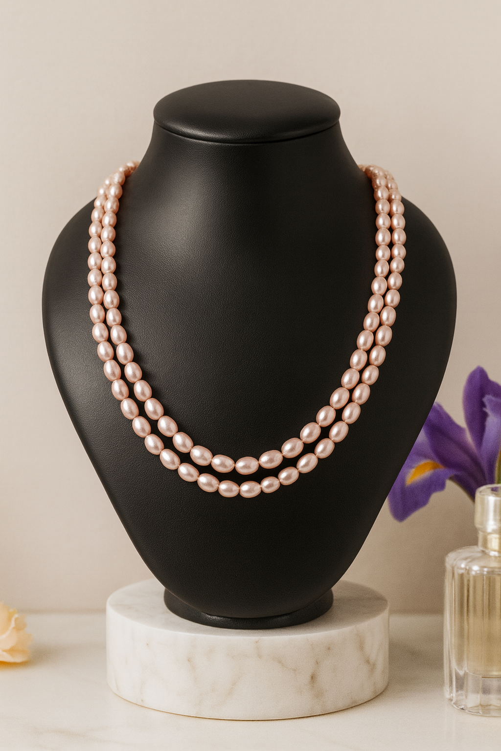 Fancy Pink, Double layer,oval Pearl Necklace with Tops