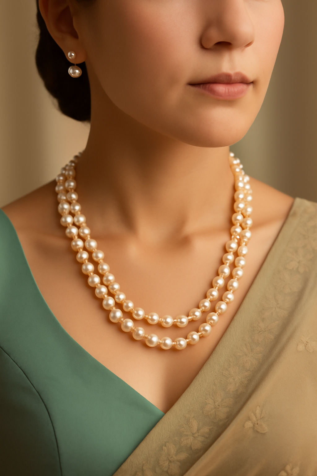 2 Layer rainbow peach, ivory, and onion pink oval PEARL Necklace with Tops