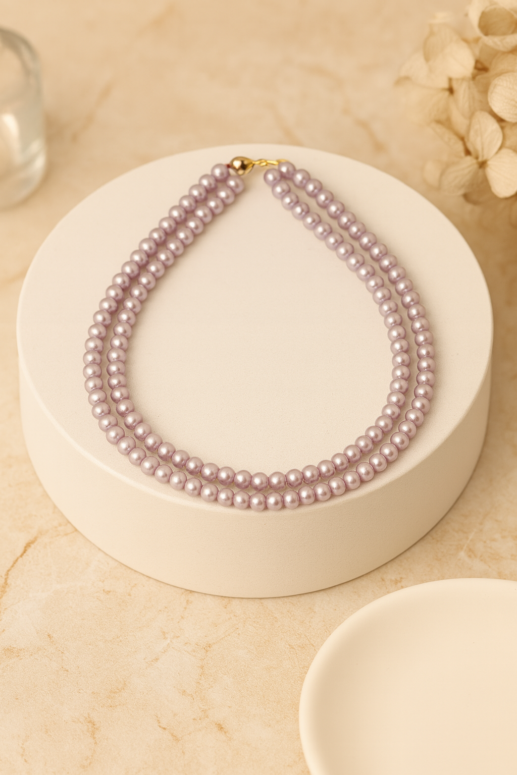 Double Layer Pink Round Pearl Necklace with Tops