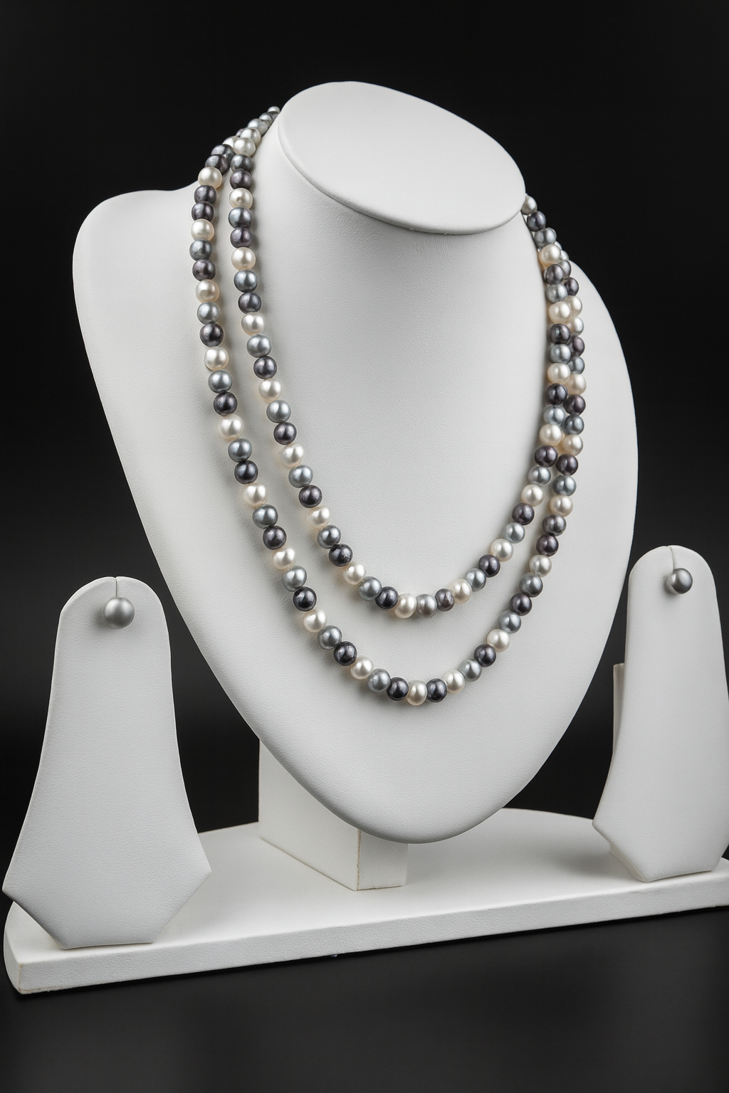 White Grey and Dark Grey Pearl Necklace with Tops