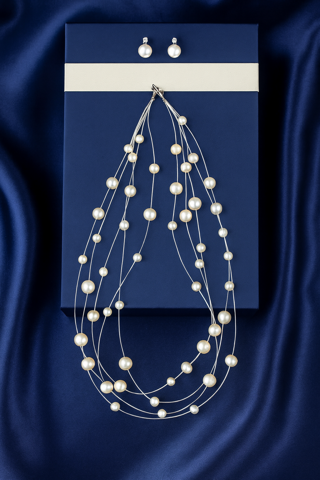 5 String White Oval Pearl Necklace with Tops