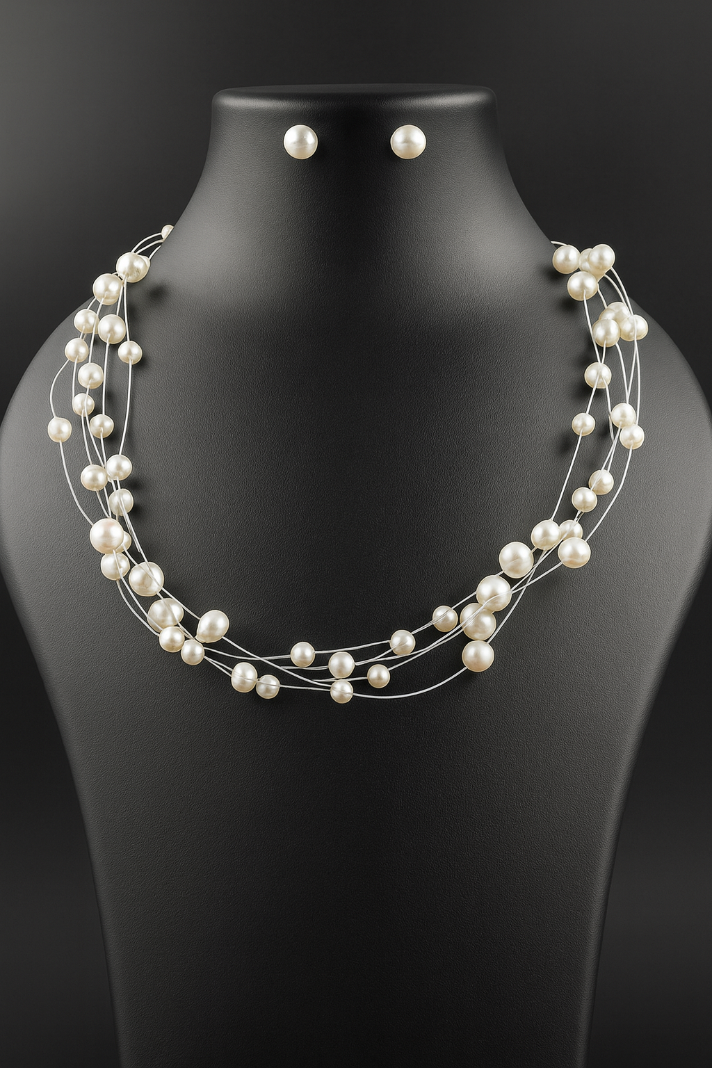 5 String White Oval Pearl Necklace with Tops