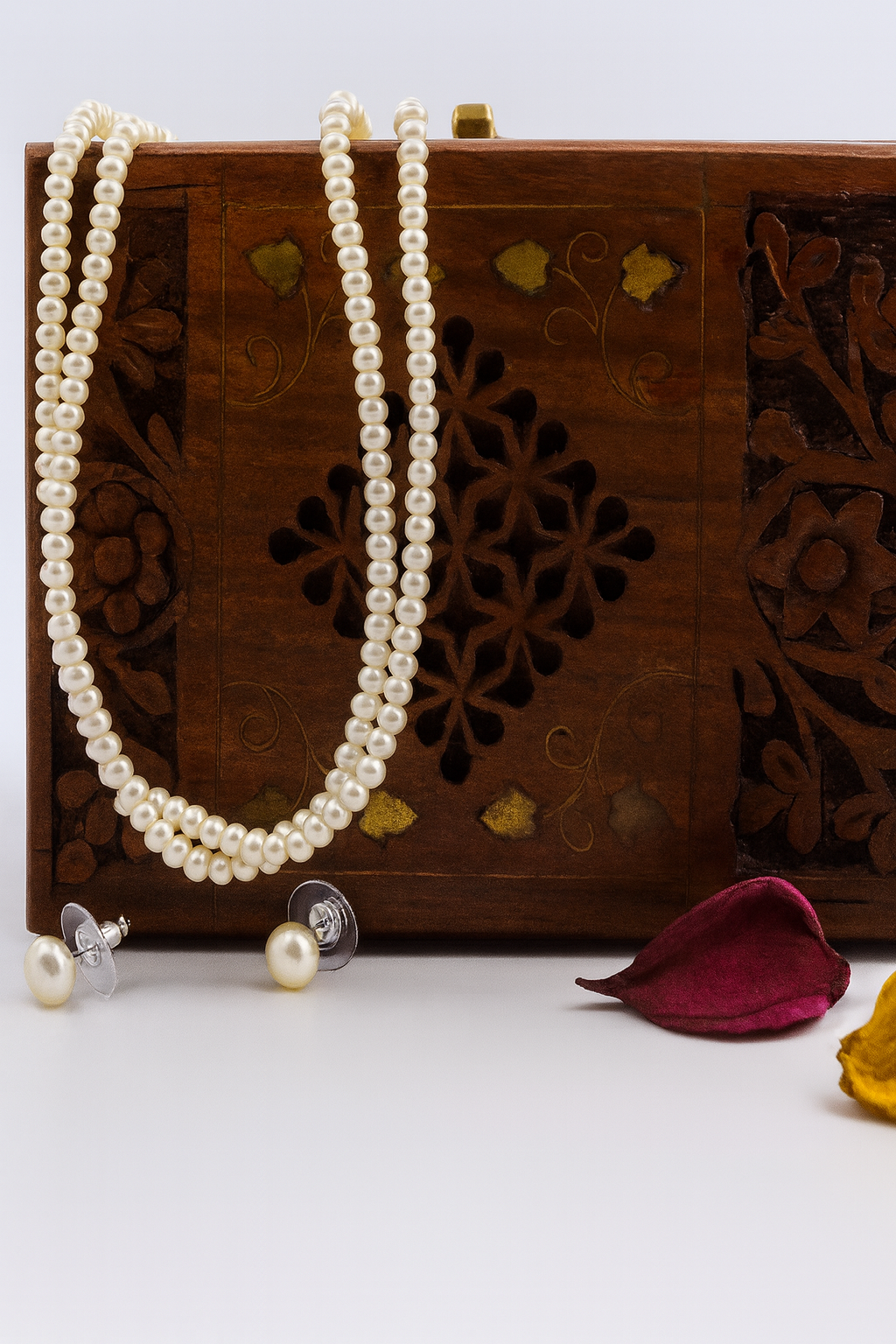 Double layer white color semi round pearl Necklace with Tops
