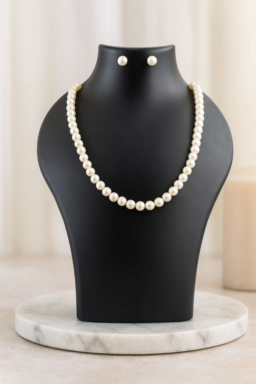 White Round pearl Necklace with Tops