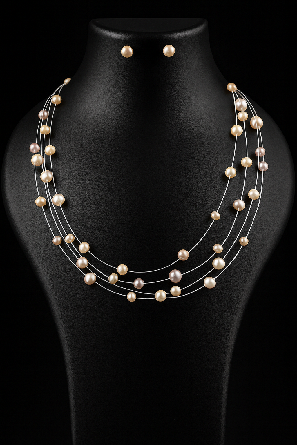 5  String Peach Pink Oval pearl Necklace with Tops