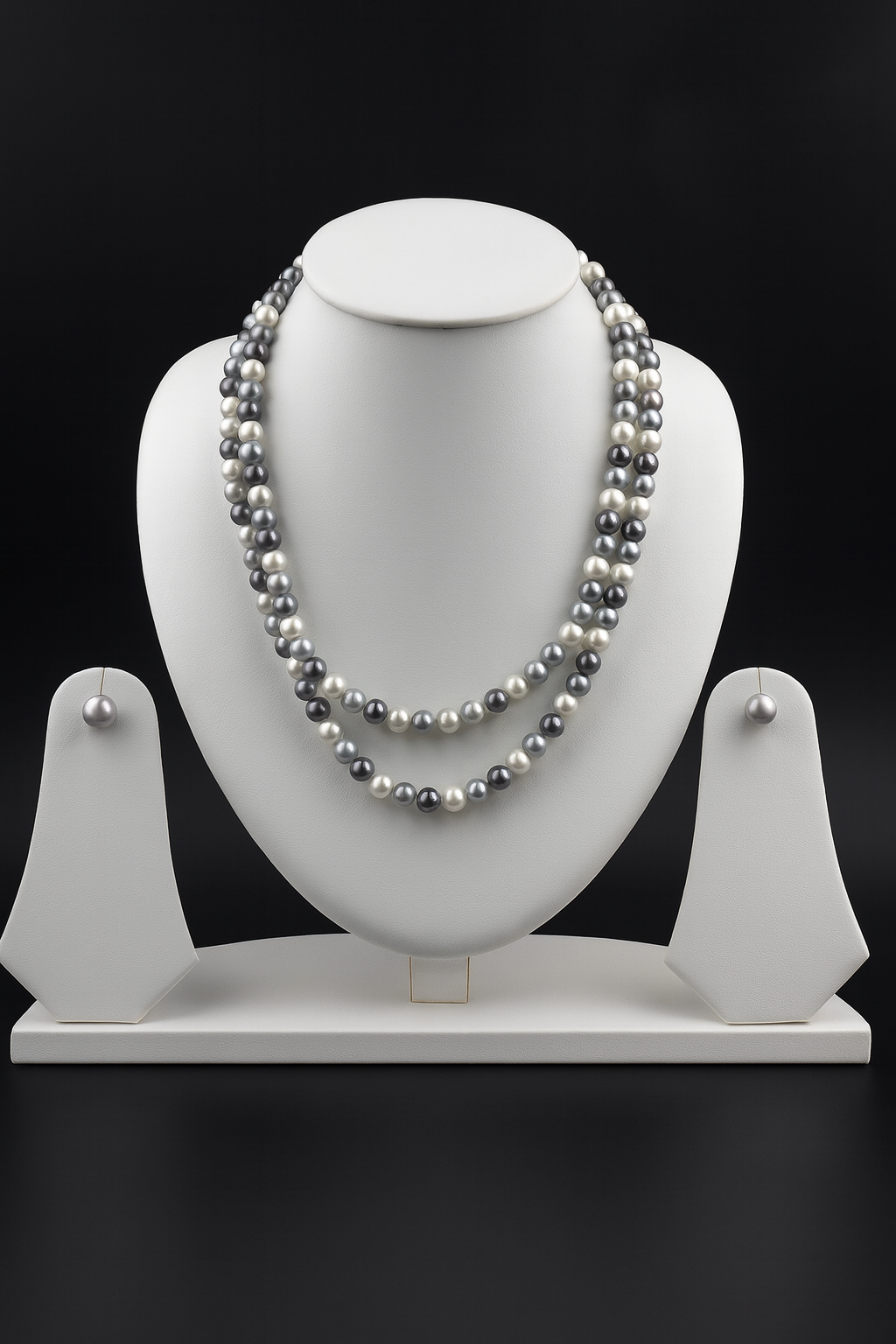 White Grey and Dark Grey Pearl Necklace with Tops