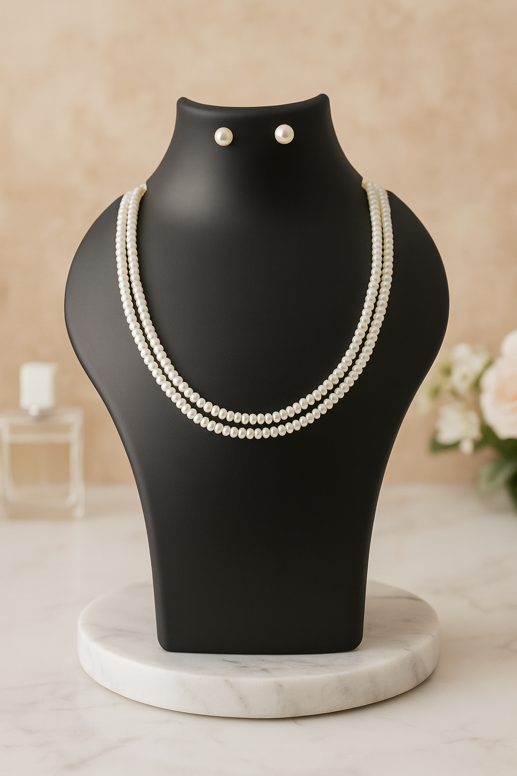 Double layer white color semi round pearl Necklace with Tops