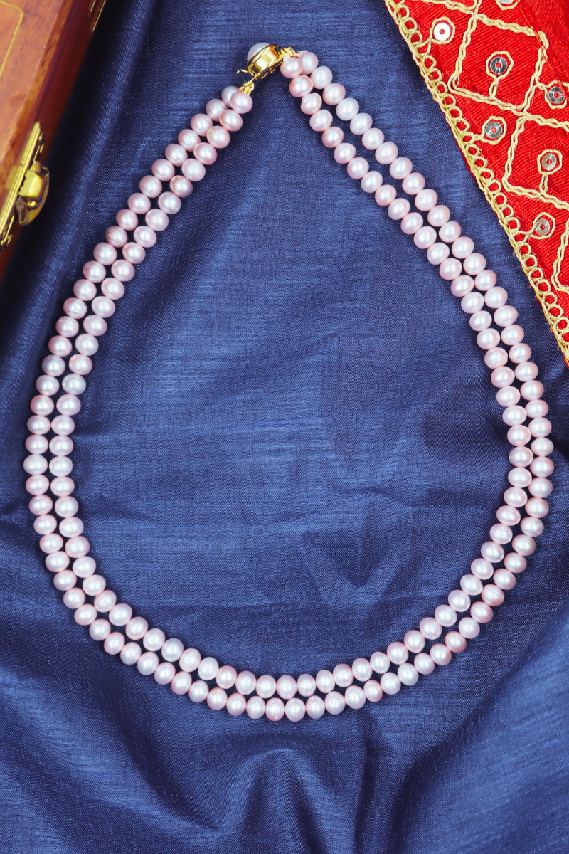 Double Layer Pink Round Pearl Necklace with Tops