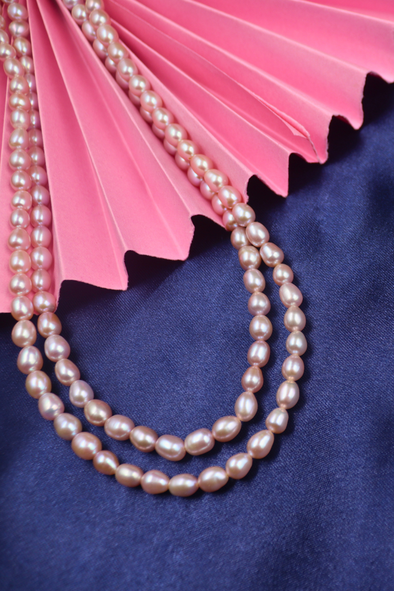 Fancy Pink, Double layer,oval Pearl Necklace with Tops
