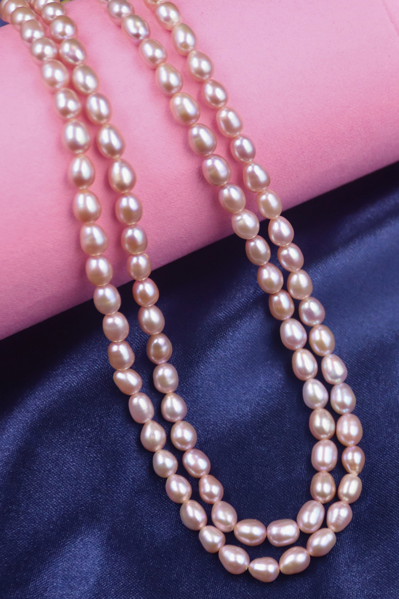Fancy Pink, Double layer,oval Pearl Necklace with Tops