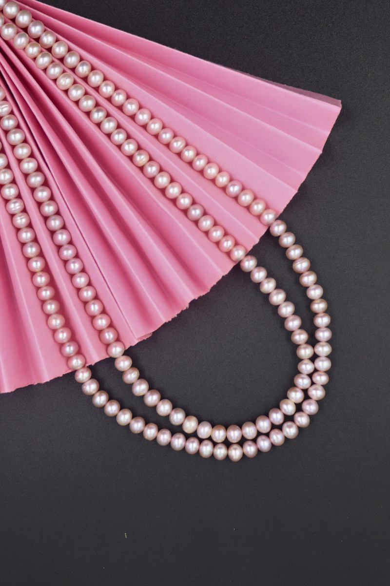 Double Layer Pink Round Pearl Necklace with Tops
