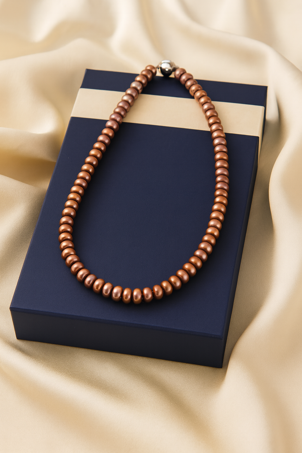 Brown Button Pearl Necklace with Tops